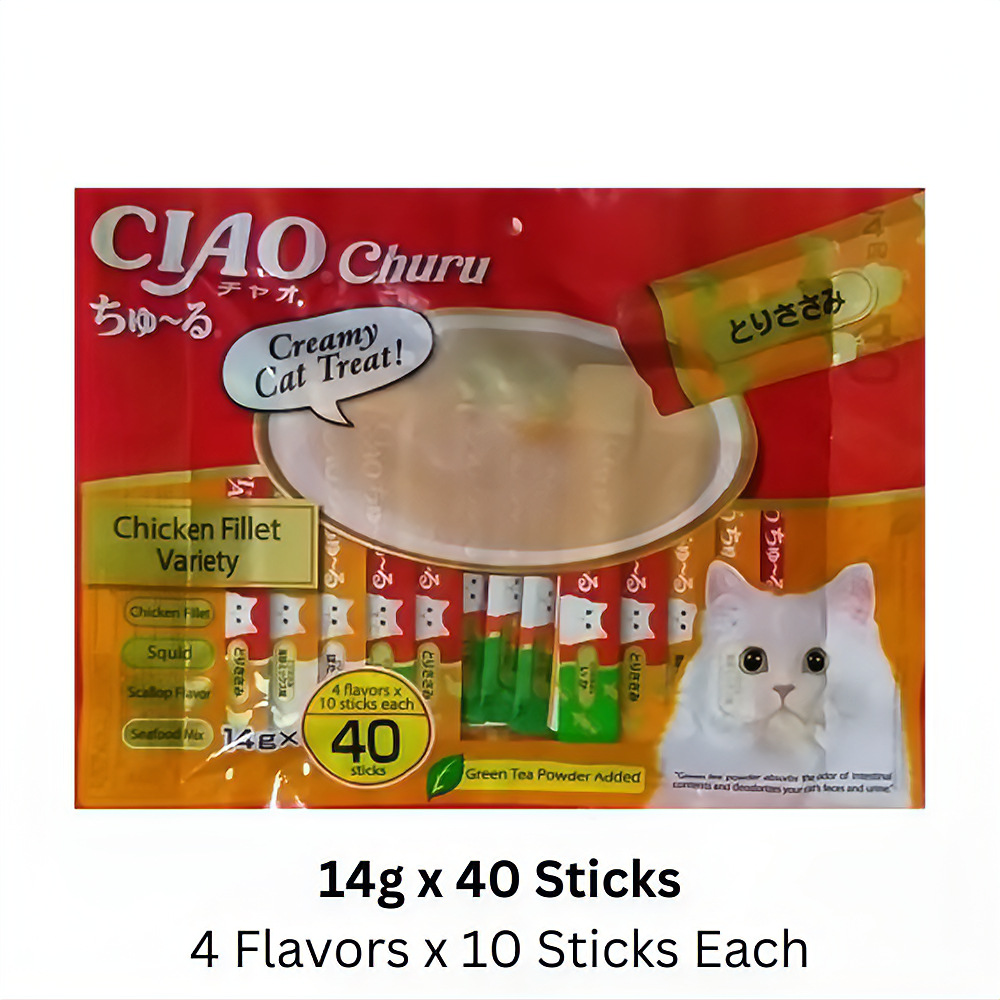 Ciao Churu Chicken Fillet Variety Creamy Cat Treat (14g x 40 Sticks ...