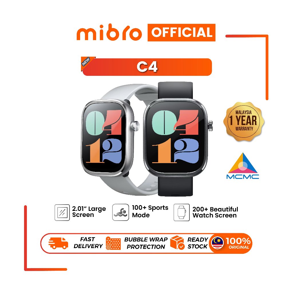 Mibro C4 Jam Pintar / Smartwatch Rasmi 2.01'' Skrin Besar, Panggilan ...