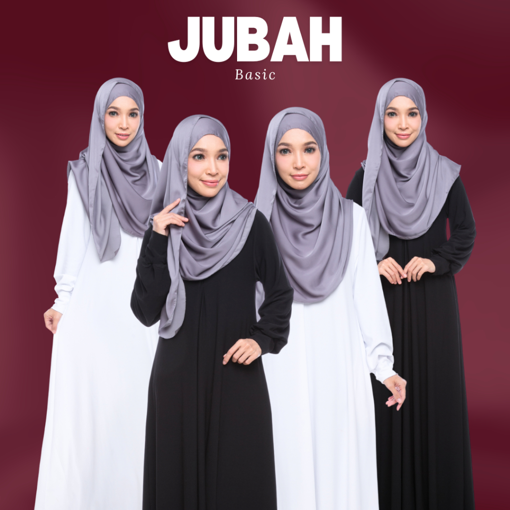 JUBAH BASIC MUSLIMAH Umrah Murah Hitam Putih Wanita Perempuan Moss ...