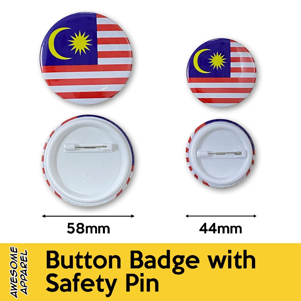 Malaysia State Flags and Merdeka Designs 58mm 44mm Button Badge with ...