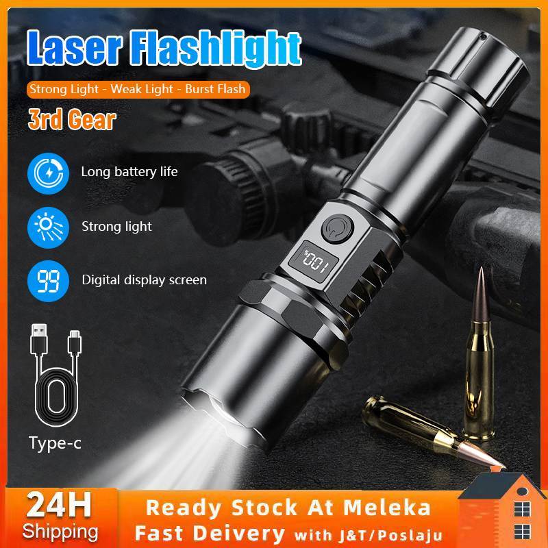 🔦Super Bright Lampu Suluh LED Flashlight Zoomable With Power Display ...