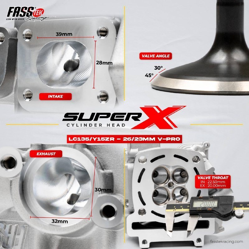 FASSTEK SUPER X RACING CYLINDER HEAD CNC PORTED 26/23 FOR LC135 / Y15ZR ...