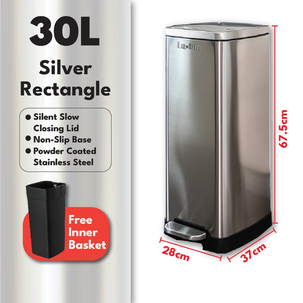 Luxbin™ Tong Sampah Dapur Besar Dustbin Kitchen Stainless Steel 20L 30L ...