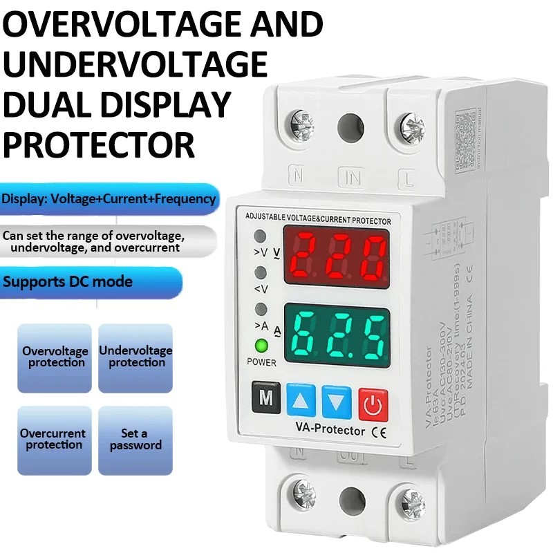 A&H 40A/63A 230V Din Rail Dual Display Adjustable Over Voltage Current ...