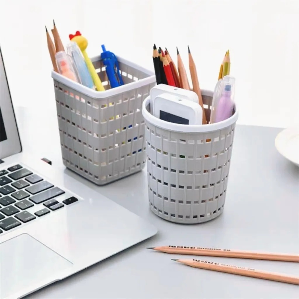 Round Square Plastic pen holder / makeup holder / Desktop Storage Pen ...