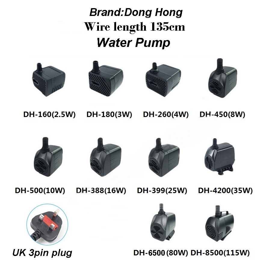 Submersible Water Pump UK 3pin Plug Aquarium Fountain Air Fish Pond ...