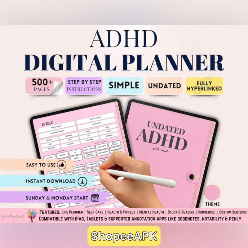 ADHD Digital Planner 📅: Undated GoodNotes Template with Daily & Weekly ...