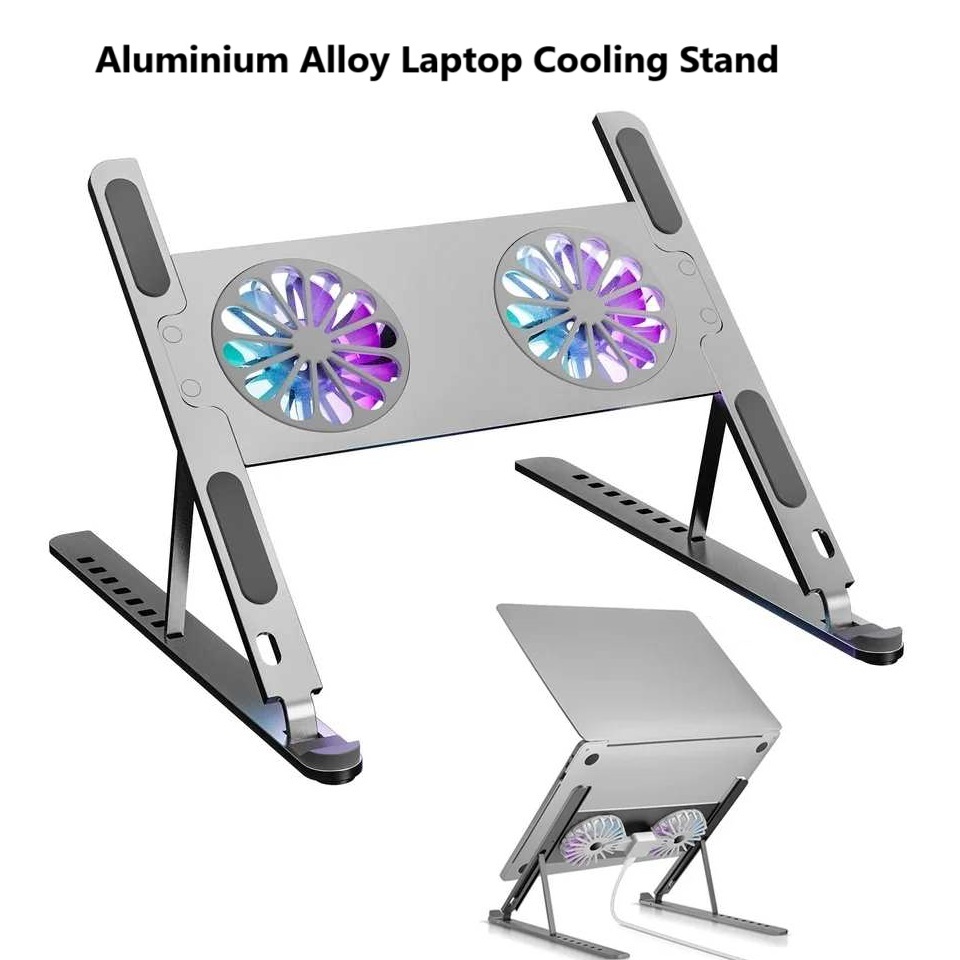Aluminium Alloy Adjustable Laptop Stand With Fan Cooler For Notebook ...