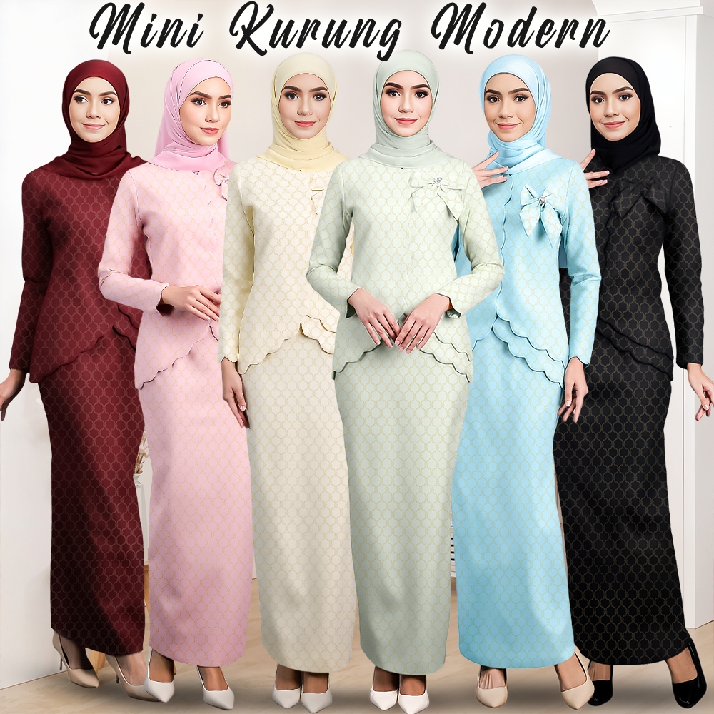 Floral Baju Kurung Moden Hitam Ruffles Pencil Kurung with Back Pleated ...