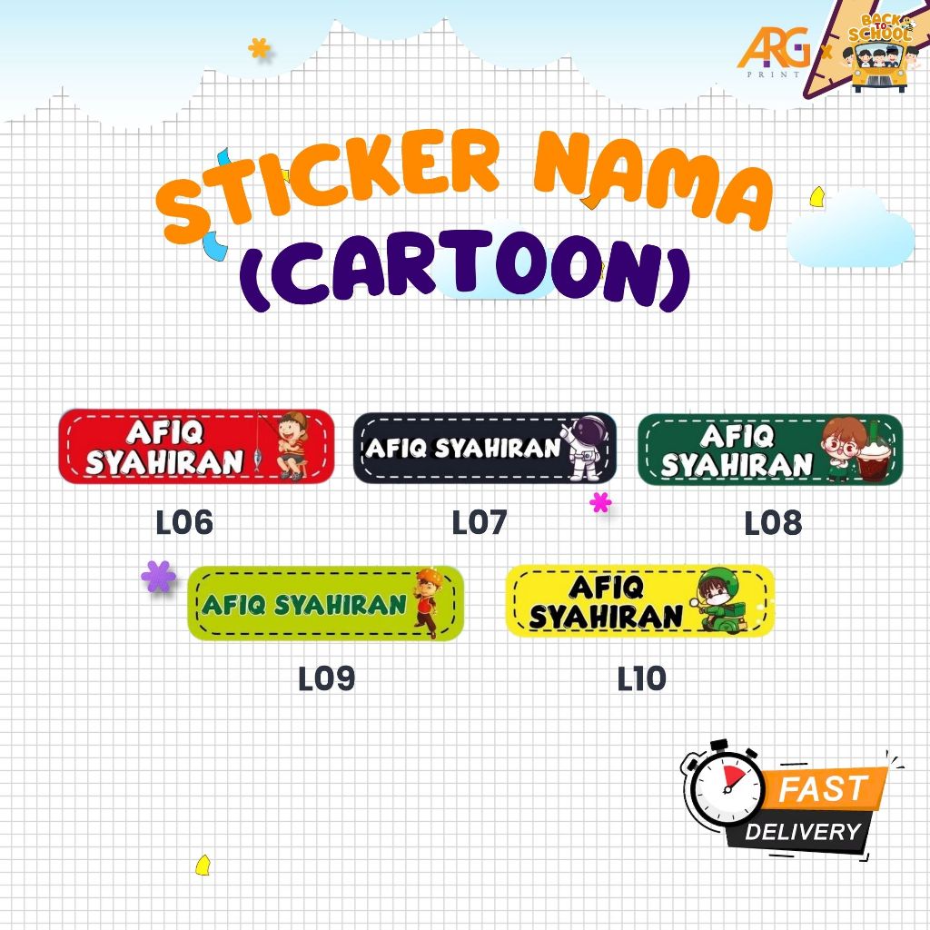 Sticker Nama Murid Design Kartun (Cartoon) | Shopee Malaysia