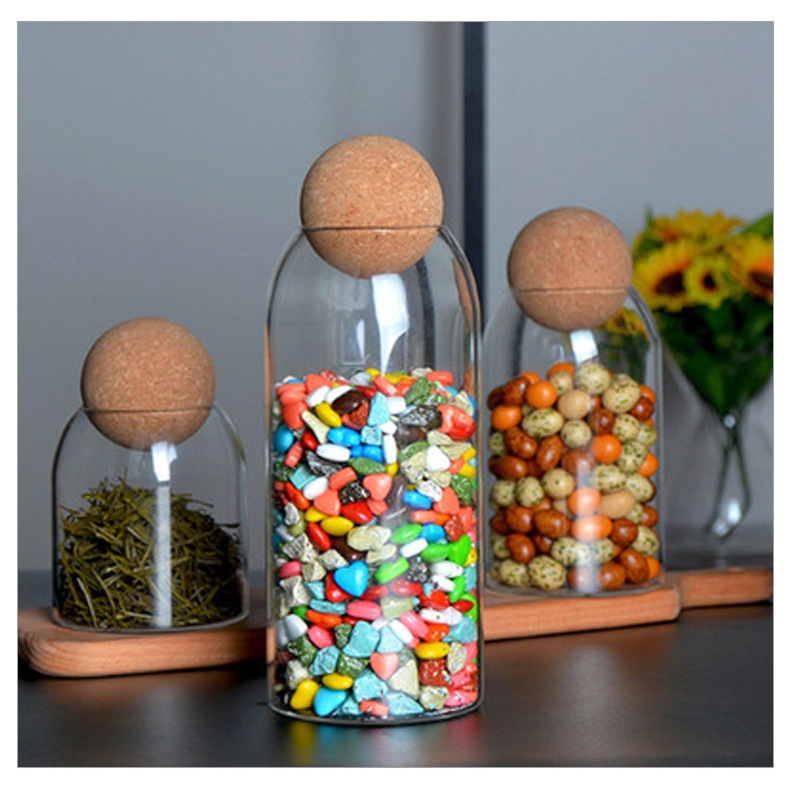Glass Bottle Round Lid Glass Decoration Bottle Round Cork Storage Botol ...