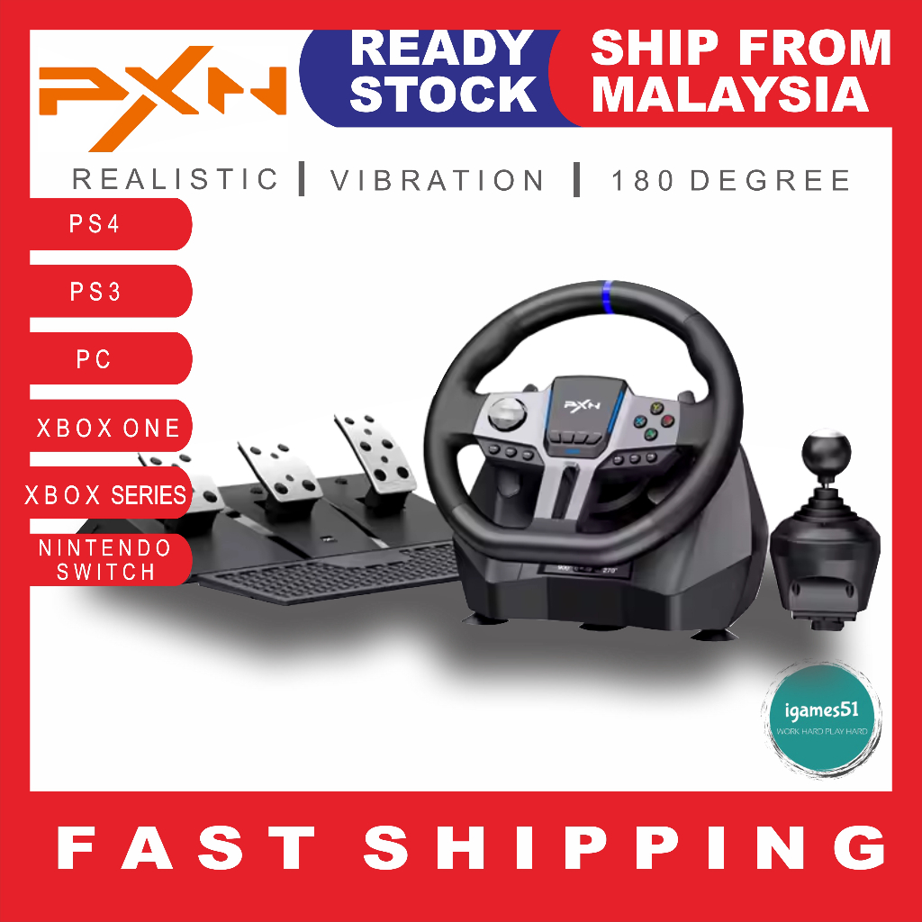 PXN-V9 GEN2 Gaming Steering Wheel Pedal Vibration 900°Rotation for Xbox ...