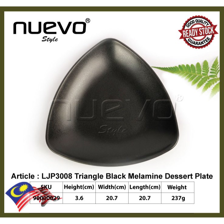 NUEVO 8 Inch Matte Black Triangle Melamine Dessert Plate 黑色三角形甜点盘 ...