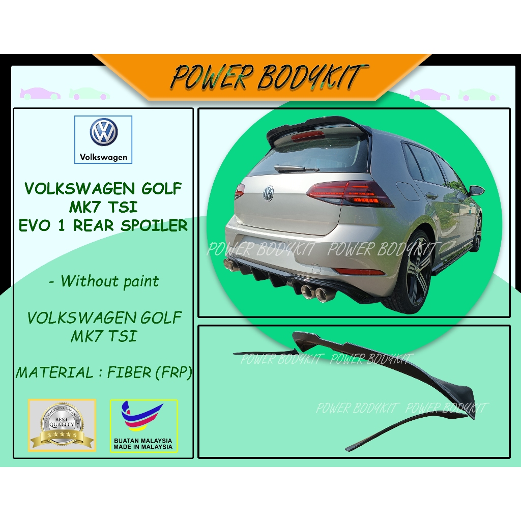 Volkswagen Golf MK7 TSI (1.4 model) Evo 1 Rear Spoiler Material Fiber ...