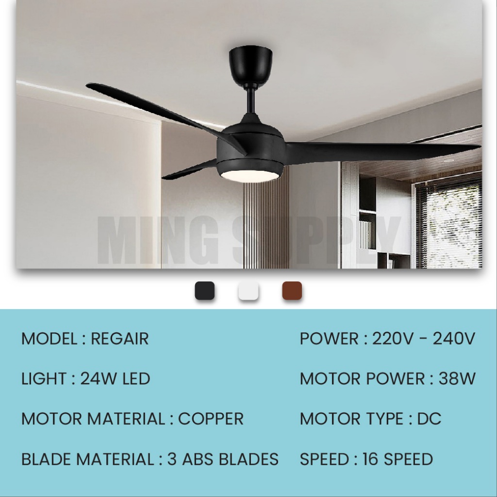 (Sirim) REGAIR Ceiling Fan OLIV 58 Remote Control LED Timer 8+8 Speed 3 ...