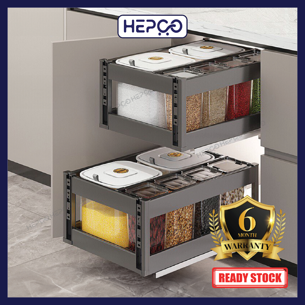 Aluminum Alloy Push Pull Rice Noodle Box Dry Food Storage Box Organizer ...