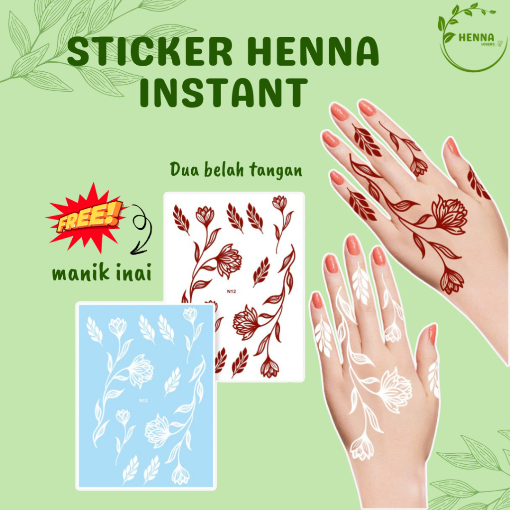 Stiker Inai Instant Sepasang Tangan Warna Putih/Maroon Sticker Henna ...
