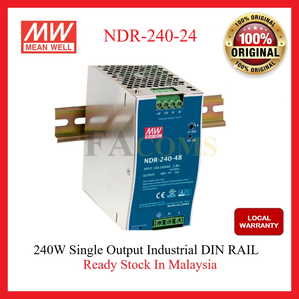 Mean Well NDR-240-24 din rail power supply 240W, 24V/10A | Shopee Malaysia