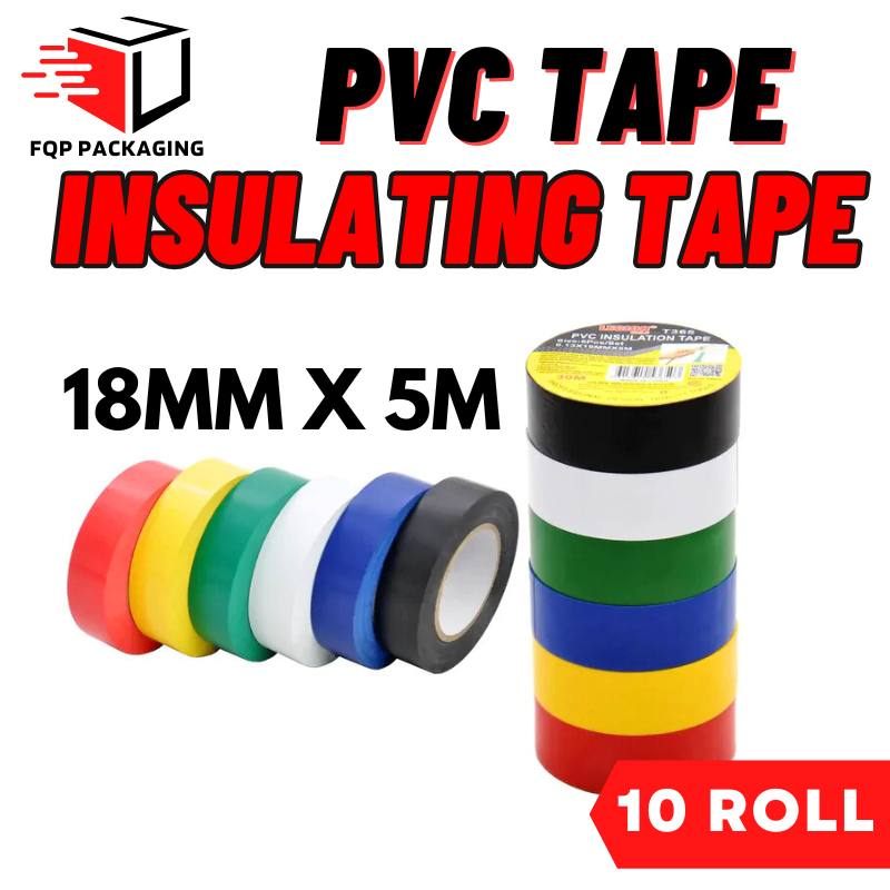 PVC Tape 18mm X 5m X 10roll Electrical Wire Insulating Tape (Black Tape ...