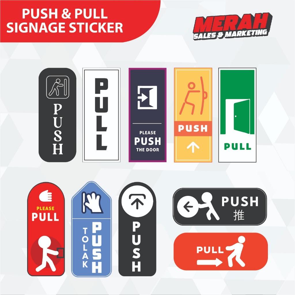 ( 1 SET ) Push & Pull PVC Sign Sticker for Doors, Door Signs, | Shopee ...