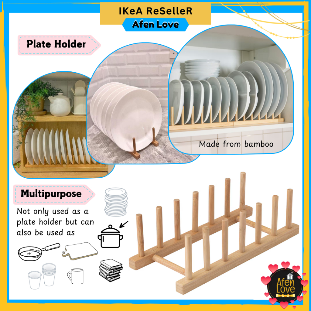 IKEA OSTBIT Bamboo Plate Holder Stand Storage Rack Multipurpose Rak ...