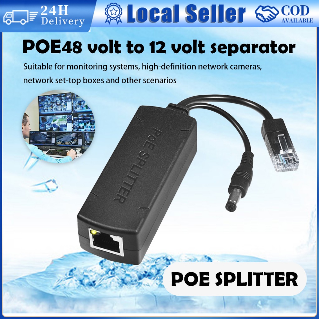 POE Splitter For CCTV IP Phone 48V to 12V 10/100Mbps IEEE802.3af/at PoE ...