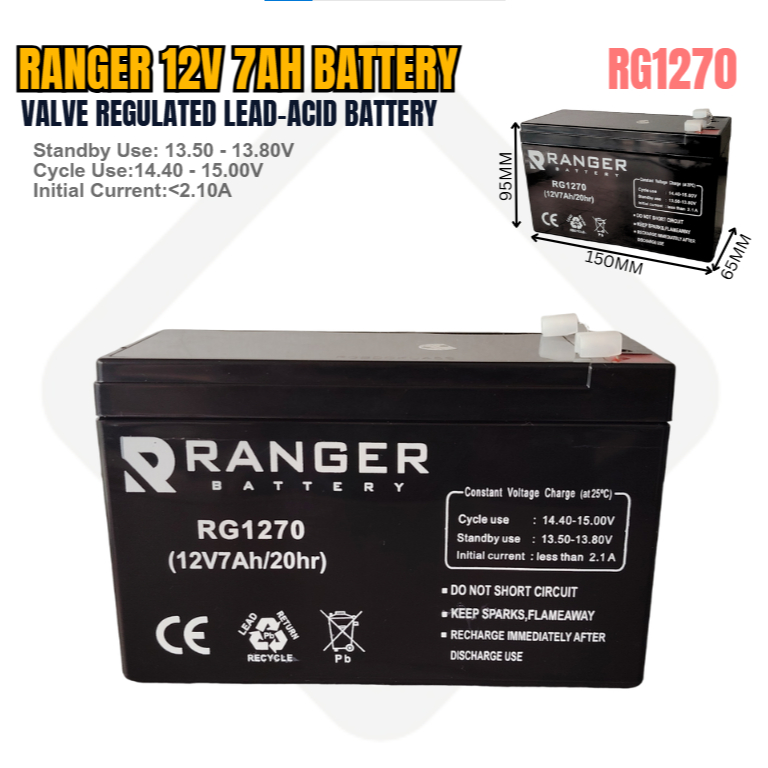 RANGER / DURAJACK 12V 7AH BATTERY FOR AUTOGATE (RG1270) | Shopee Malaysia