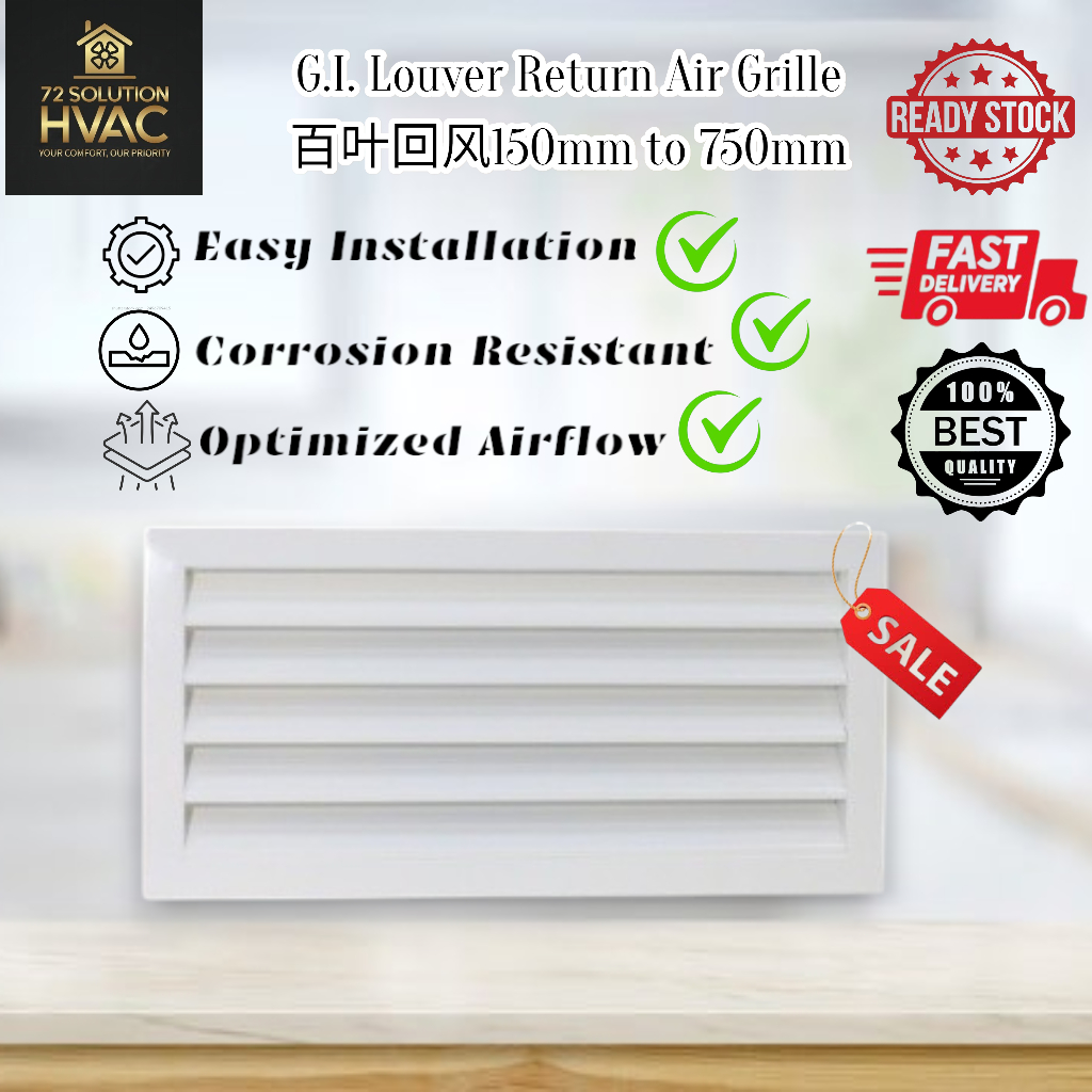 Louver Return Air Grille (G.I} Size is outersize（150mm - 750mm） 百叶回风 ...