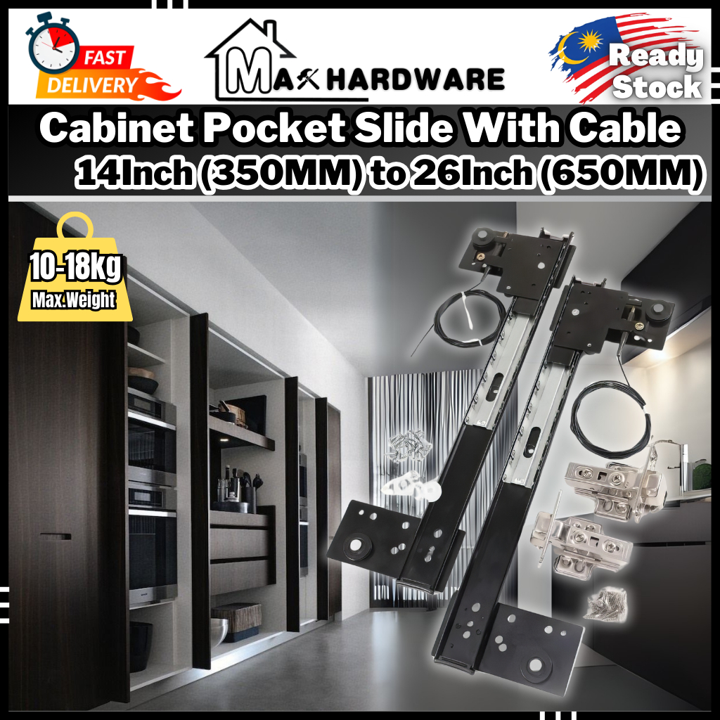 Cabinet Furniture 14'' 350MM To 26'' 650MM Pocket Door Slide With Cable ...