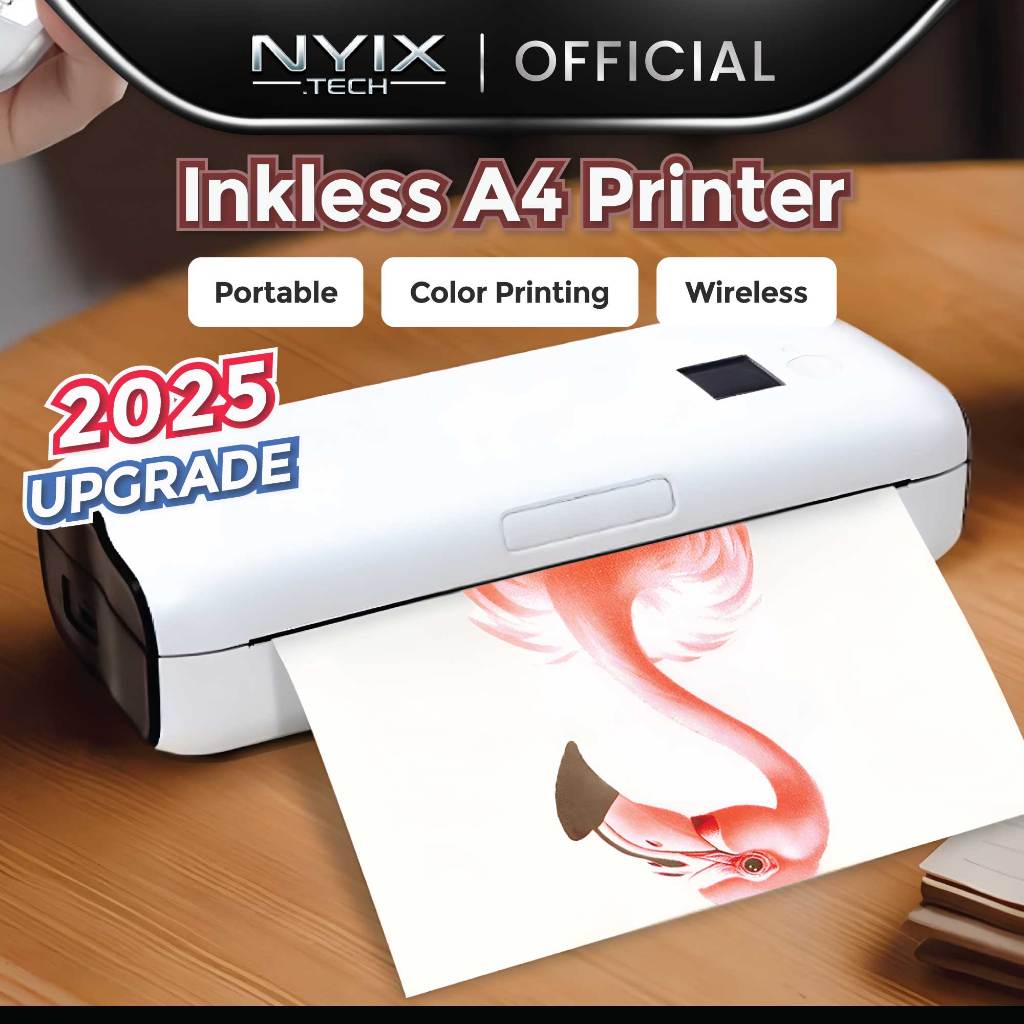 [Inkless] Color A4 Mini Printer Wireless Portable APP Bluetooth Wifi ...