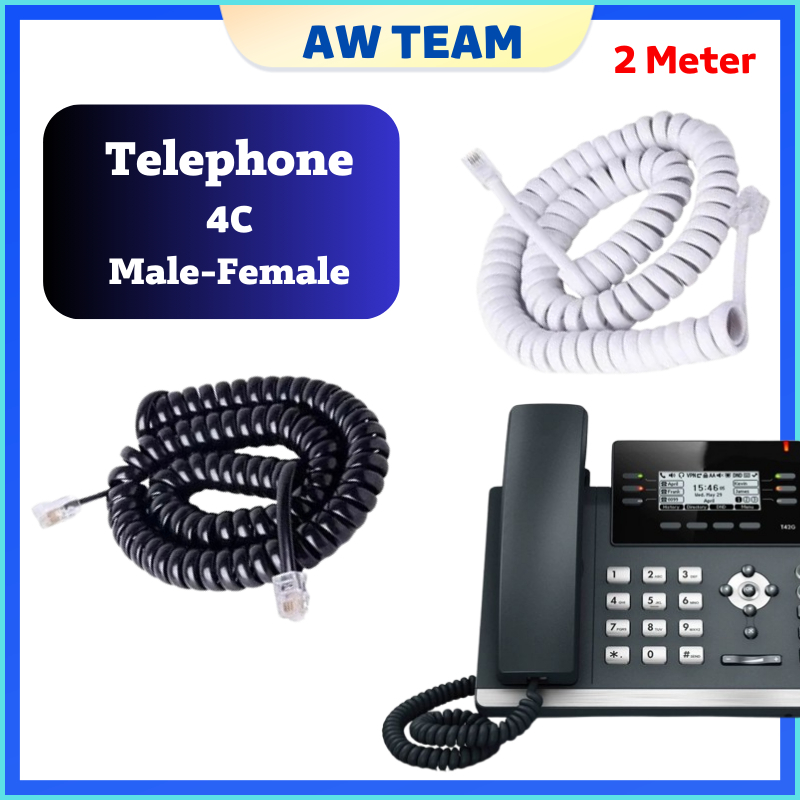 2 Meter RJ9 4P4C Quality Telephone Spring Cord Handset Cable | Shopee ...