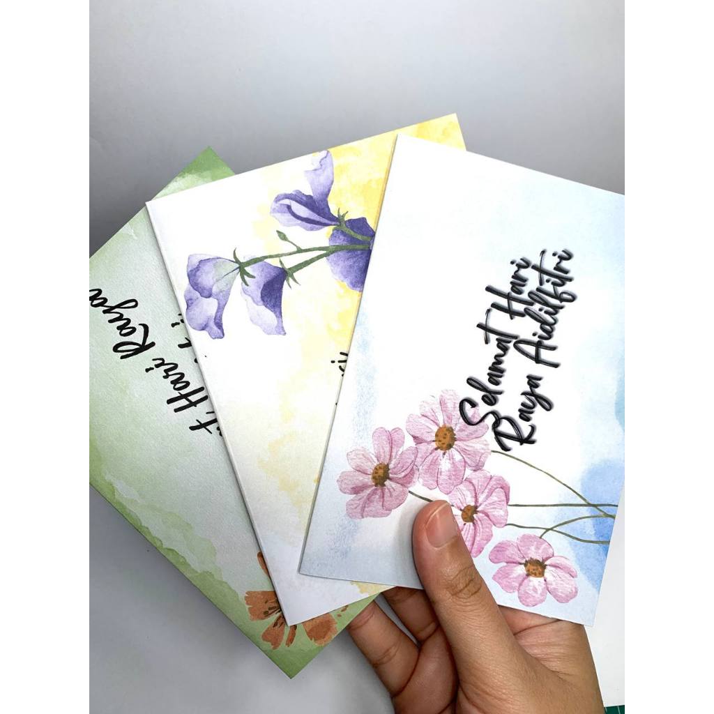 Design 2025 Kad Raya 3pcs/6pcs Tema Bunga Watercolour (envelope ...
