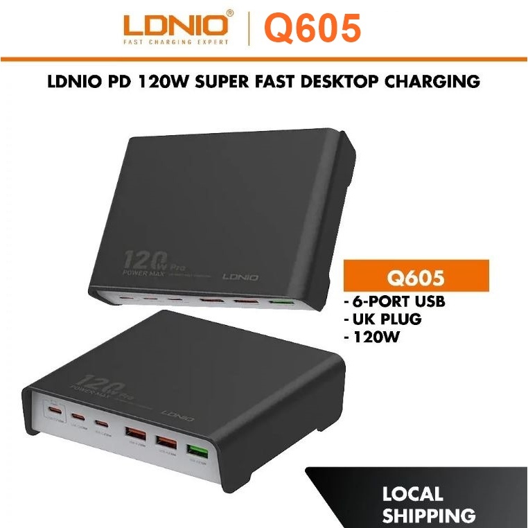 LDNIO Q605 PD 120W Super Fast Charger Desktop Charging 3 USB-C + 3 USB ...
