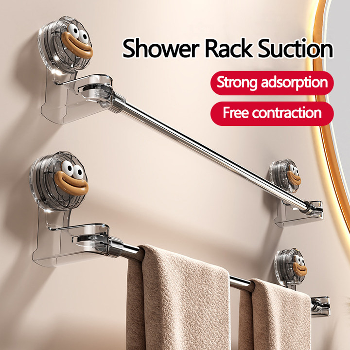 Suction Cup Towel Rack Shower Rack Punch-Free Bathroom Telescopic Towel ...