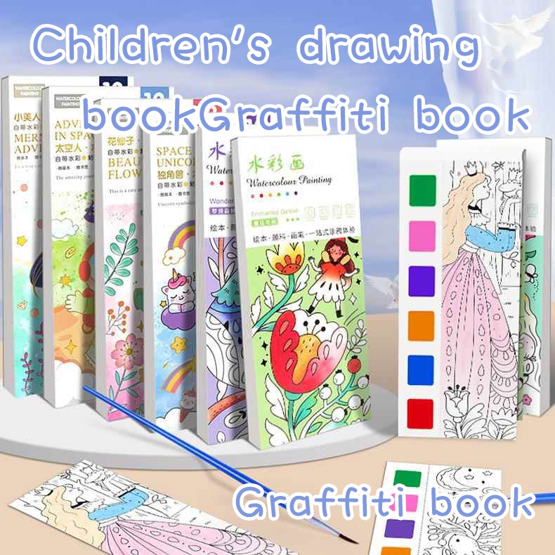 Painting Coloring Book Set with Paintbrush Graffiti WaterColor for Kids ...