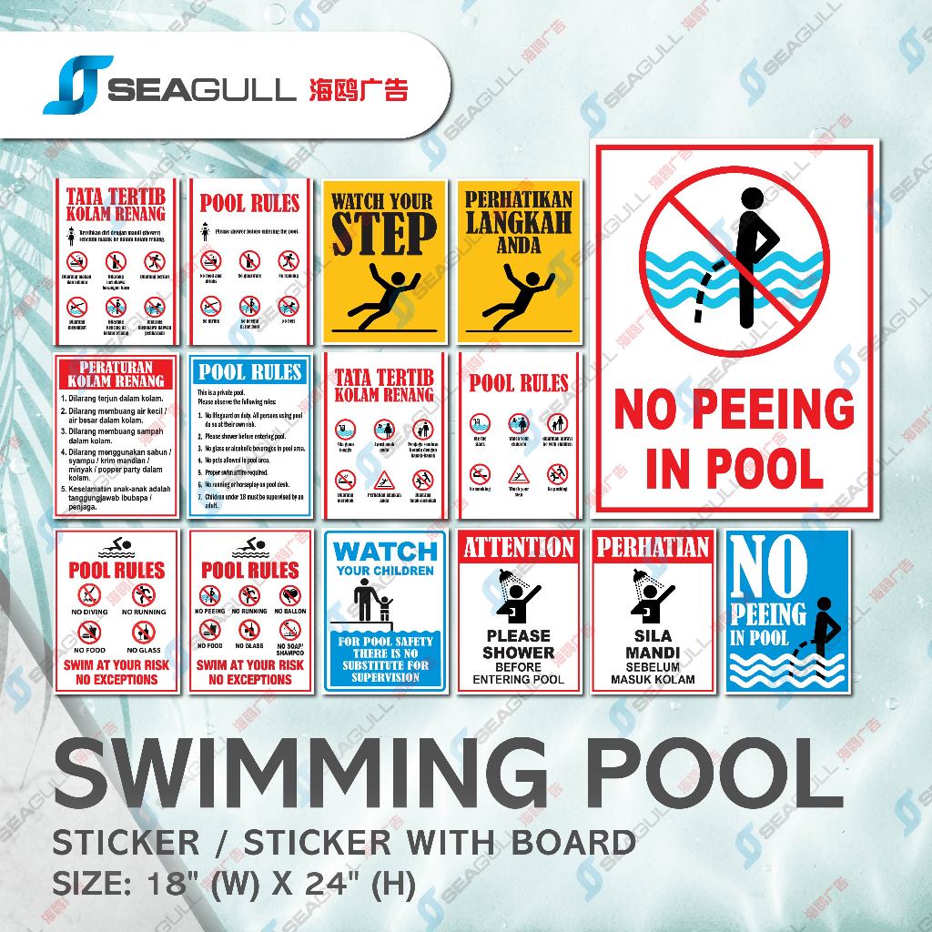 Kolam Renang Pelekat Papan Tanda Swimming Pool Safety Signage Pool ...