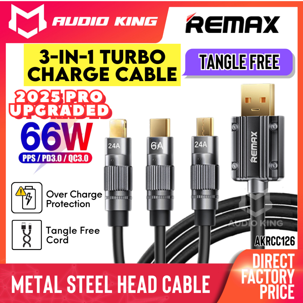 REMAX Universal 3 in 1 PD 66W Turbo Fast Charging Micro USB Cable Type ...