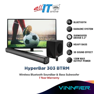 Vinnfier VF Hyperbar 303 BTRM Wireless Bluetooth Soundbar & Bass Subwoofer with 3D Stereo Sound FM Radio AUX HDMI