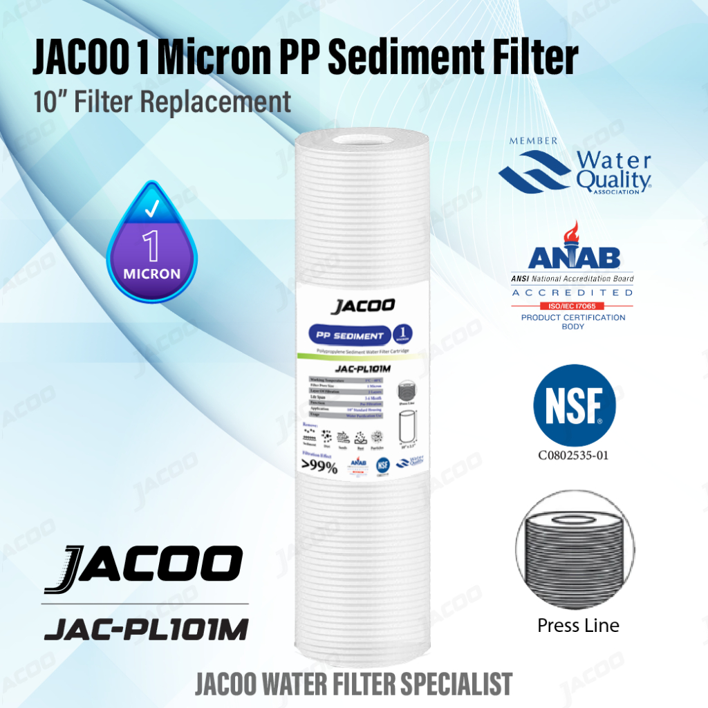 JACOO PP Sediment 1 Micron Pressed Line NSF ANAB Certified Water Filter ...