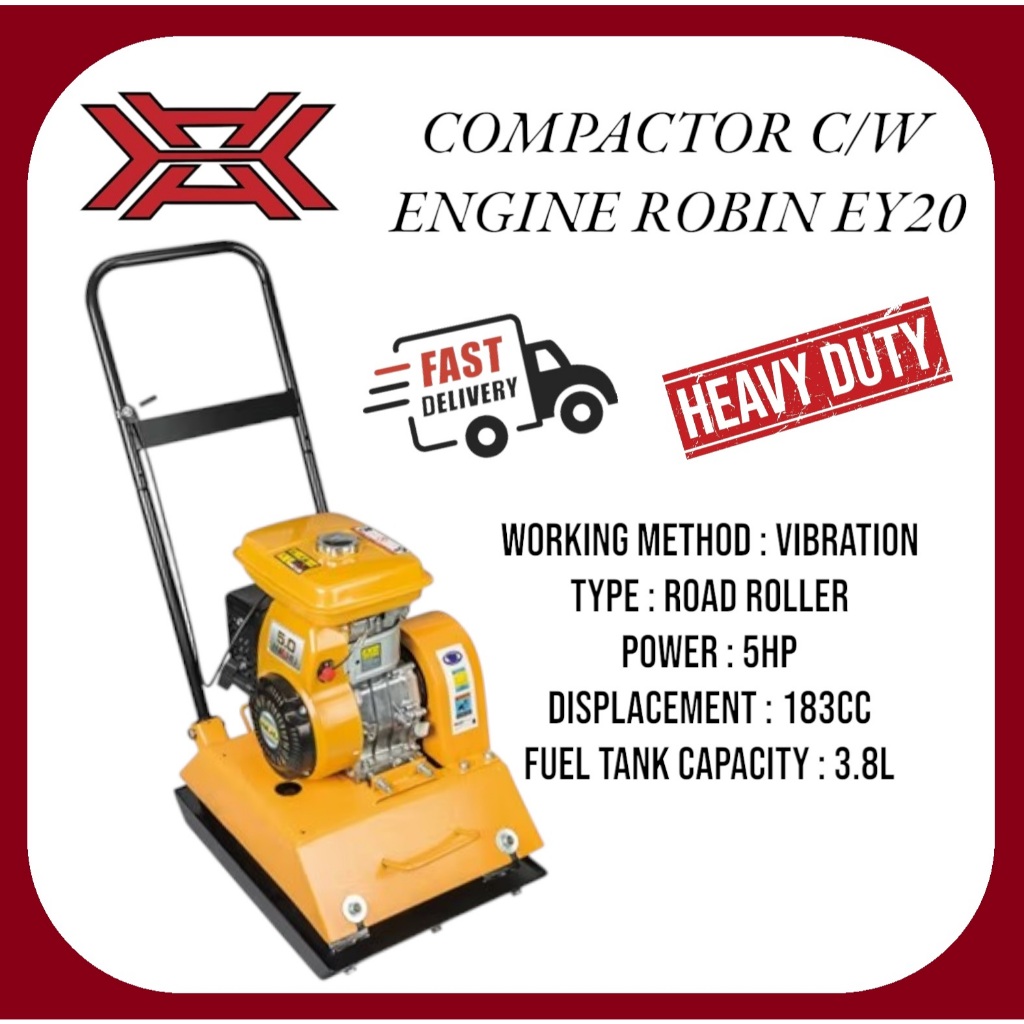 PLATE COMPACTOR WITH ROBIN ENGINE EY20 5.0HP / PEMADAT TANAH / ENJIN ...