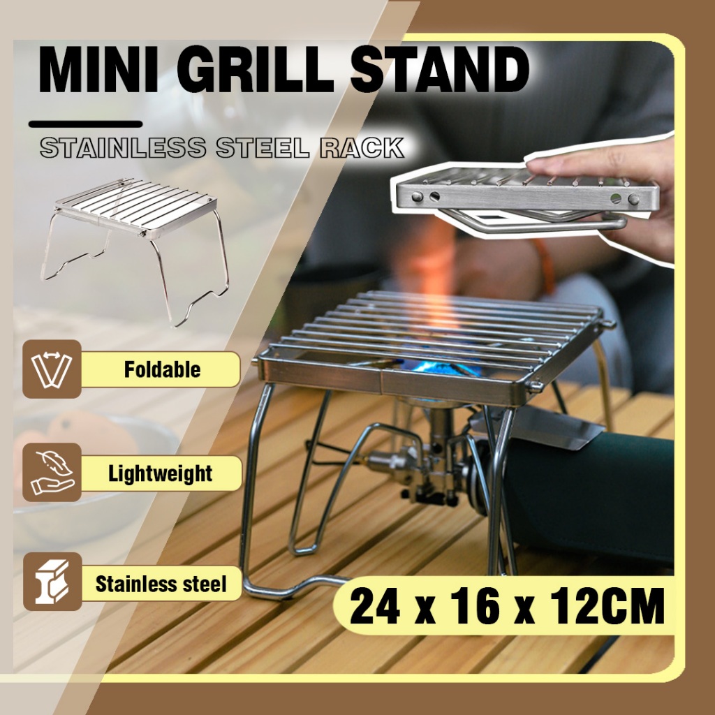 [NEW]Foldable Mini Grill Rack Stand Holder Stainless Steel Camping ...