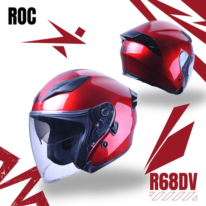 KHI ROC R68 Double Visor Motorcycle Jet Helmet - Red | Shopee Malaysia