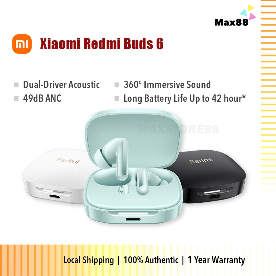 Xiaomi Redmi Buds 6 Black – 42h Batteria, Audio Hi-Fi Dual-driver, Cancellazione Rumore 49dB, Bluetooth 5.4, Ricarica Rapida