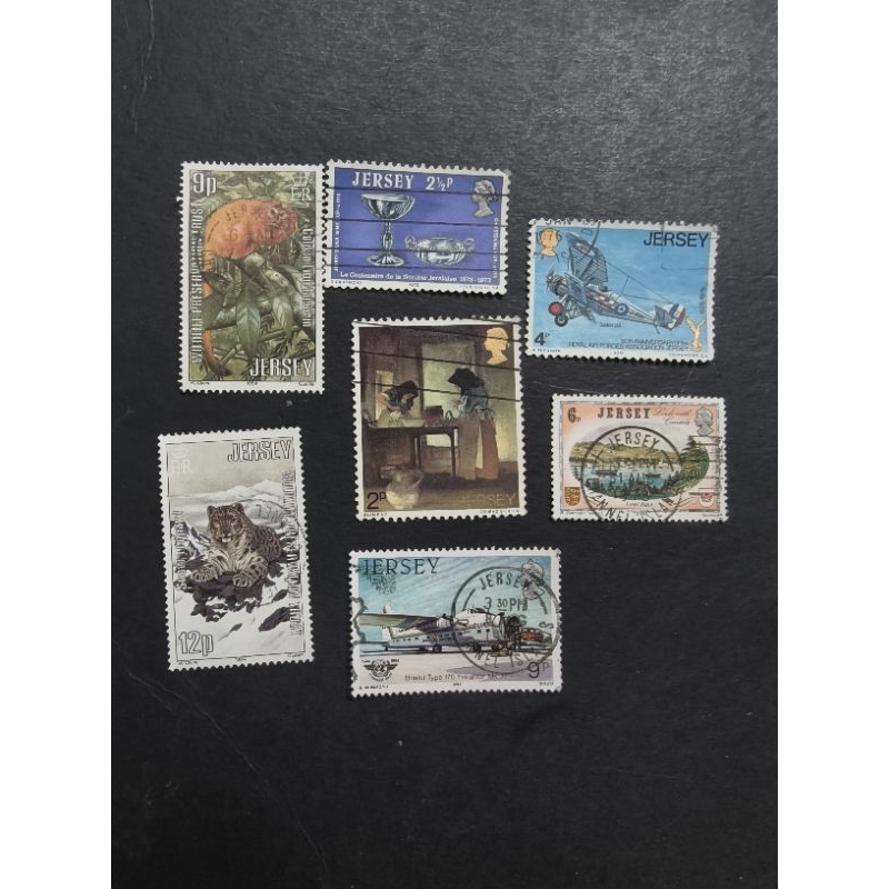 UR04 Jersey UK channel island genuine postage stamps 7 different mixed ...