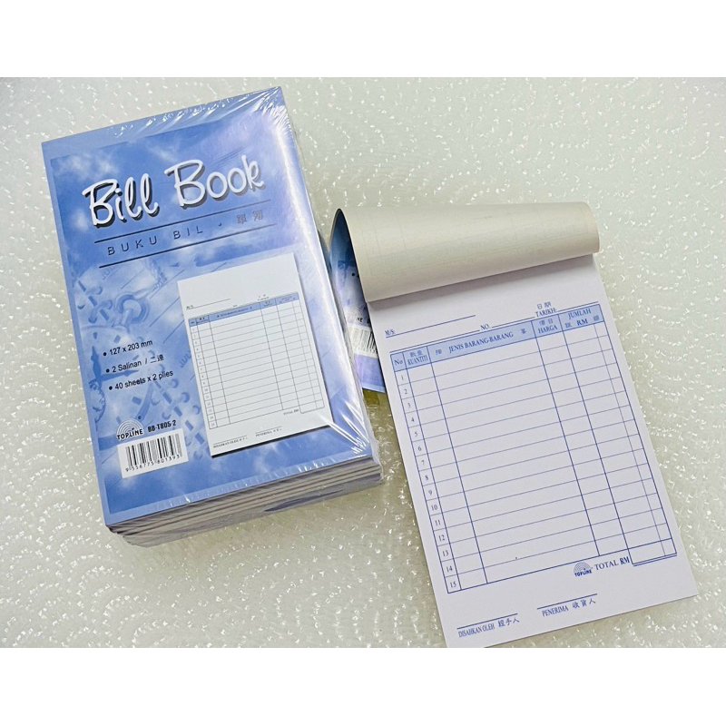 (10books) 40’s X 2ply Topline Bill Book 127x203mm TOPLINE BB-T805-2 开单簿 ...