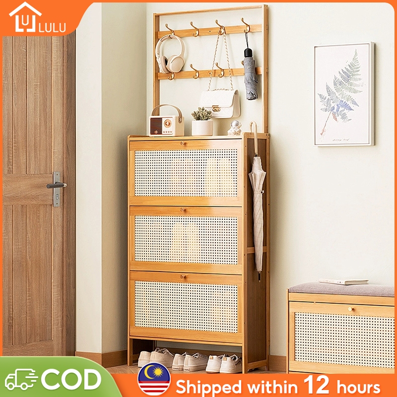 LULU Bamboo Shoe Cabinet With Hangable Clothes Shoe Rack 3/2Layers ...