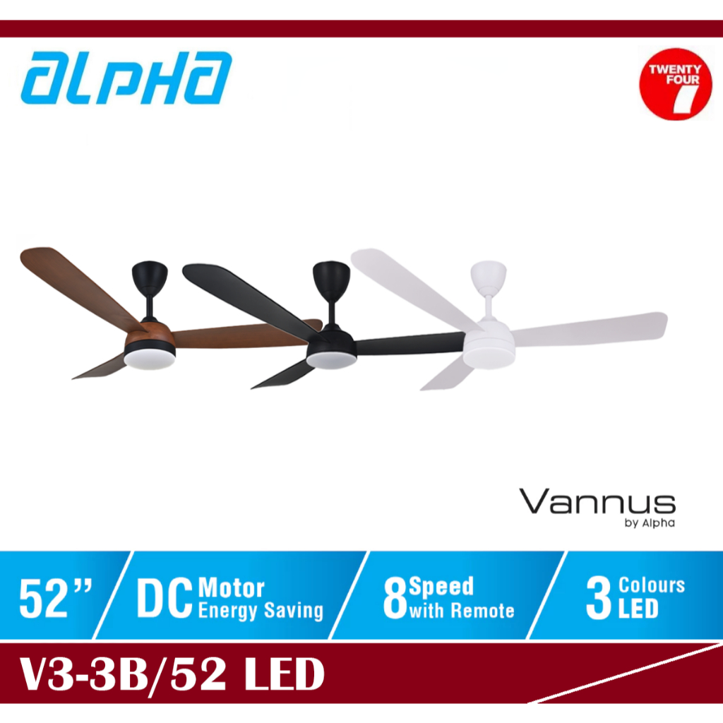 ALPHA Vannus - V3 LED 3B 52 Inch DC Motor Ceiling Fan with 3 Blades (8 ...