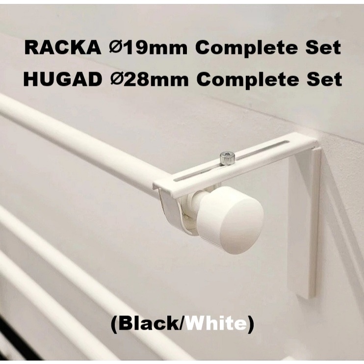 RACKA/HUGAD Single Adjustable Curtain Rod Complete Set Finials & Wall ...