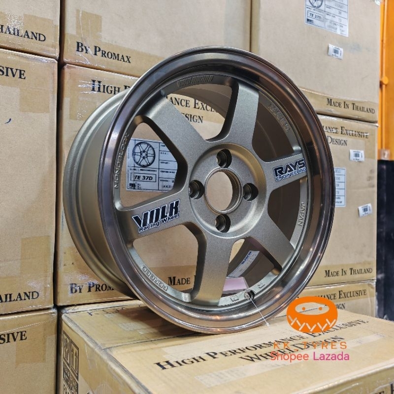 [1PC] PROMAX Sport Rim 15inch TE37 15x7JJ ET35/ET28 4H100 OLD GOLD-S ...