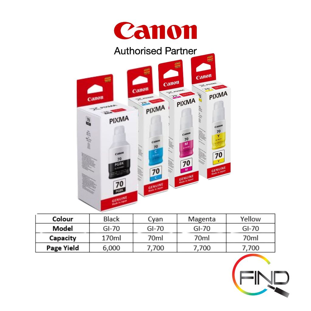 Canon GI-70 (BK/C/M/Y) Ink Cartridge for G5070/G6070/G7070/GM2070 ...